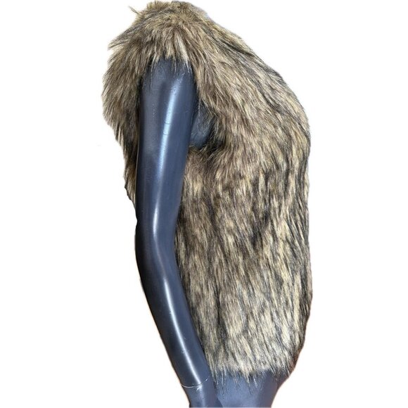 New Ellison Faux Fur Vest Women's Size M Brown Pockets Hook Eye Closure - Picture 10 of 10